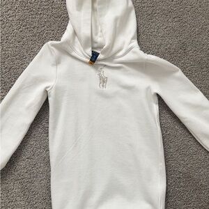 Ralph Lauren Girls White Hooded Sweatshirt Dress with Embroidered Pony